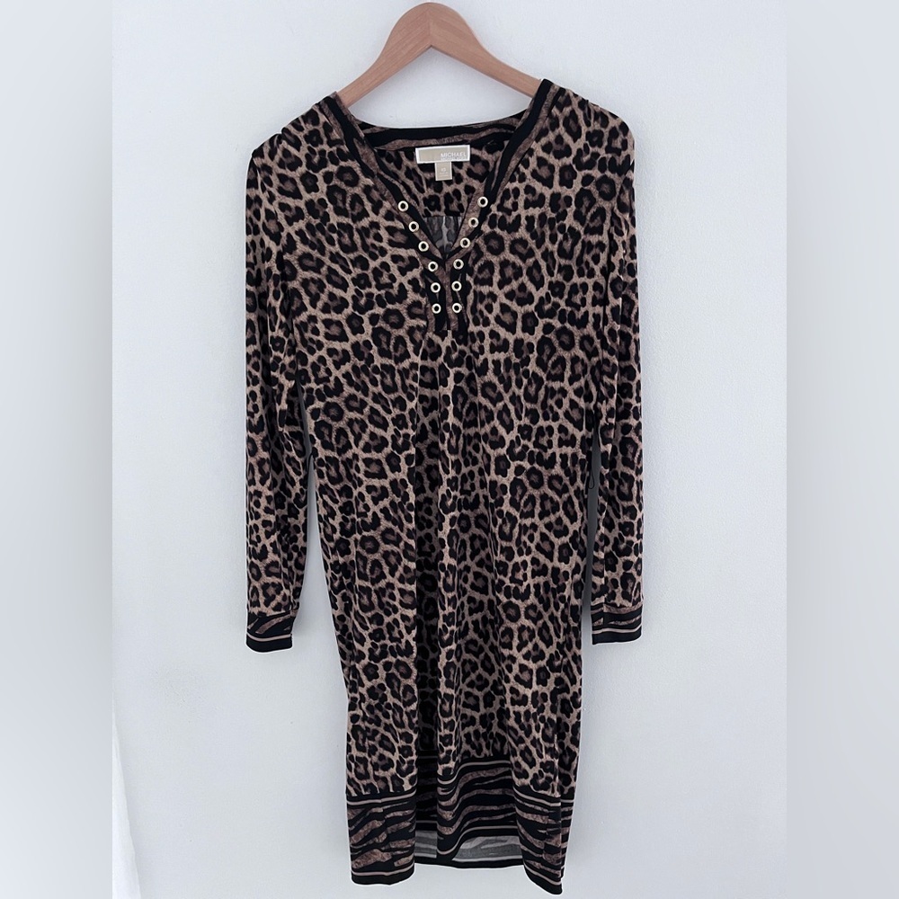 Micheal kors Leopard Print Long Sleeve Dress size medium